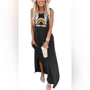 New Good Vibes Spaghetti Strap Maxi Dress